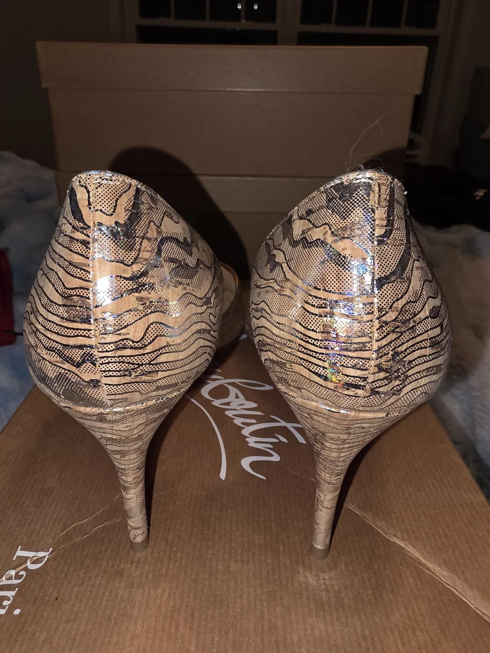 Christian Louboutin Iridescent Pointed-Toe Pumps - Silver- Never Worn